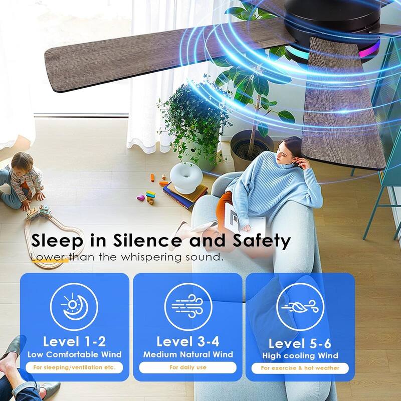 46 Inch Flush Mount Ceiling Fan with Light 5 Reversible Dual Side Blades for Bedroom,Living Room,Patio - 46 Inches