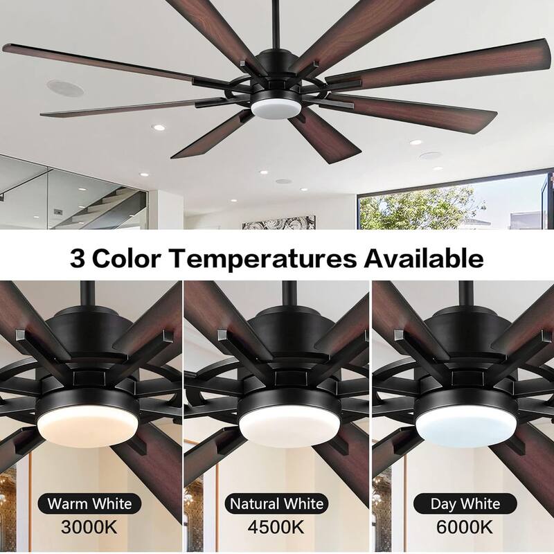 72" Modern 8-Blade Windmill LED Large Ceiling Fan with Remote