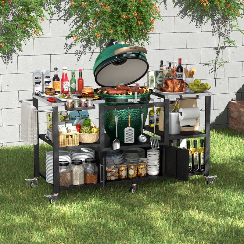 VEIKOUS Heavy Duty Stainless Steel Outdoor Grill Table, Rolling Cart with Table Top - 65''×23.62''×33.1''