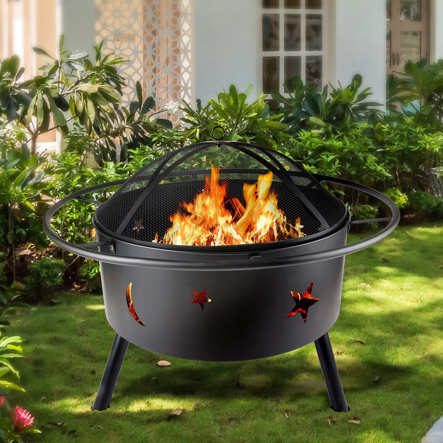 Fire Pit With Mesh Lid Base Heat Resistant Paint N A Overstock 34507502