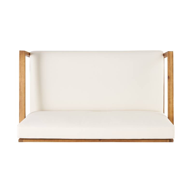 Roomfitters Belgian Outdoor Loveseat and Coffee Table Set, Modern Patio Furniture, Durable Acacia Wood Frame