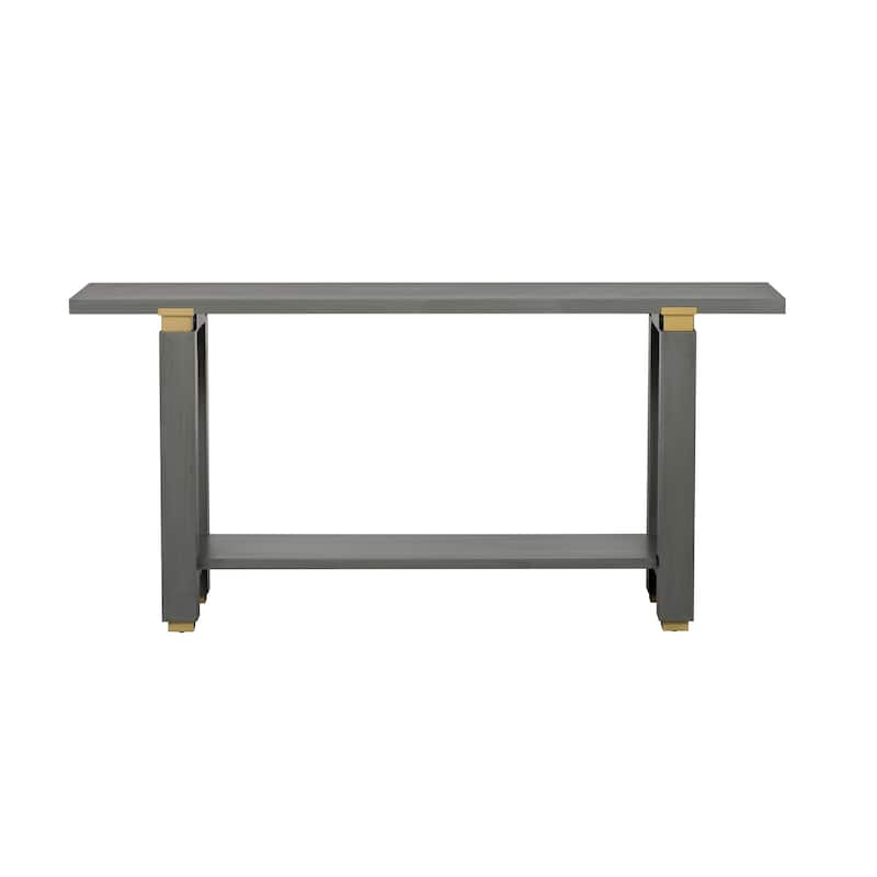 62.9" Console Table, Solid Wood Entryway Sofa Table with Storage Shelf for Hallway, Living Room, Bedroom, Foyer, Corridor - Gray