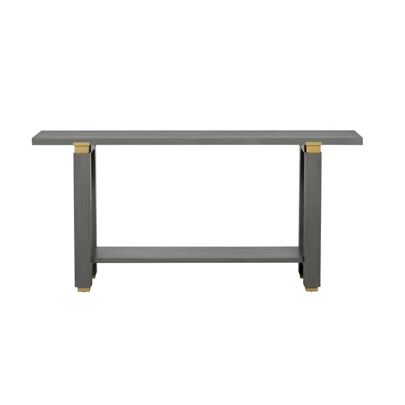 Modern Minimalist Console Table Sofa Table with Open Shelves and Geometric Metal Trim, for Living Room, Hallway, Gray