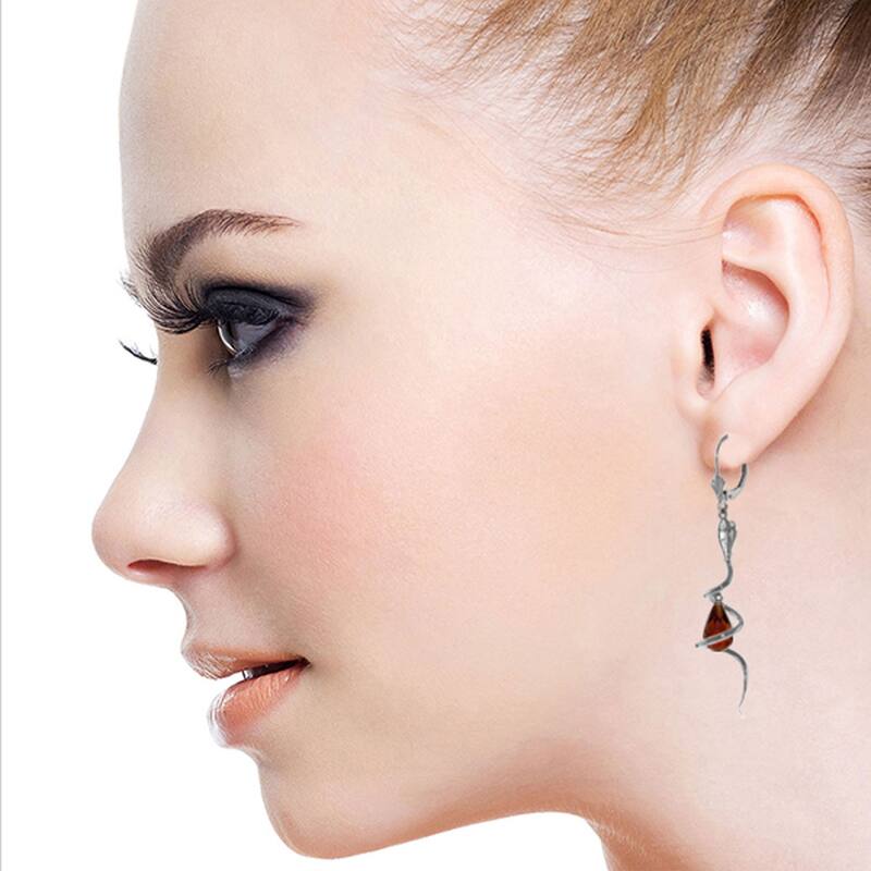14K Solid Gold Snake Earrings w/ Dangling Briolette Garnets & Diamonds