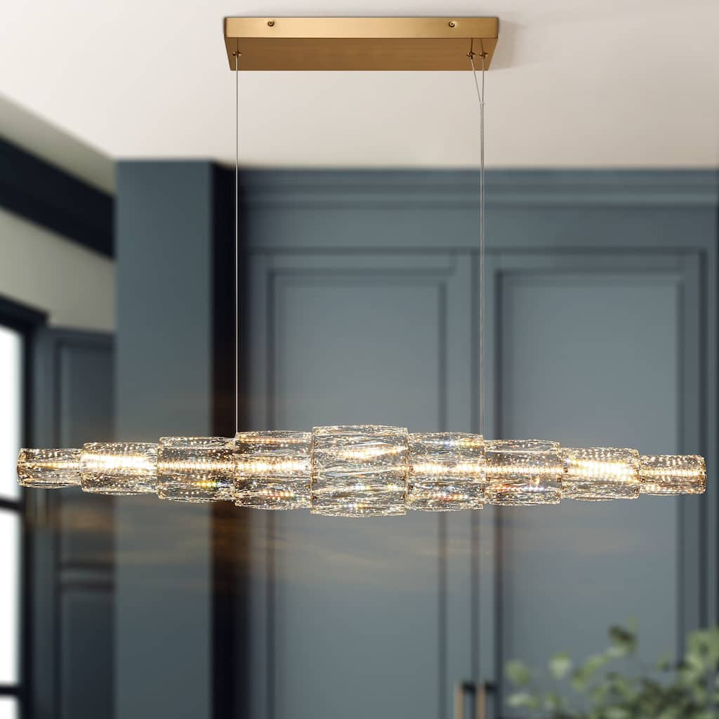Modern Glam LED 42 IN Crystal Linear Chandelier for Kitchen Island - W 42.5" x H 66" Max