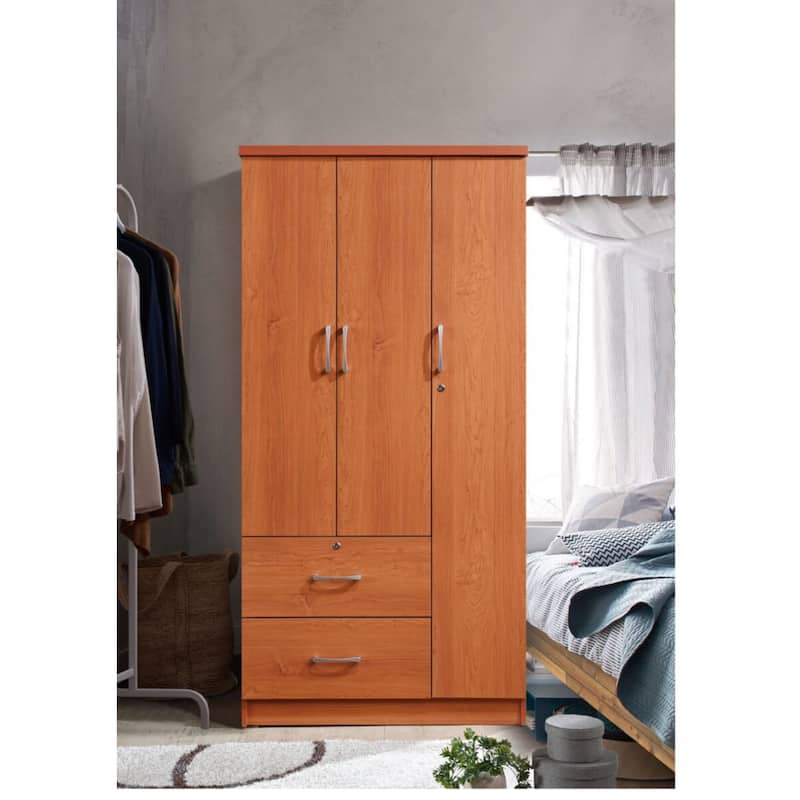 72" Cherry Red 2 Drawers and 3 Shelves with 3 Doors Armoire