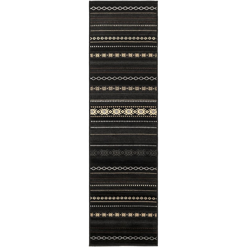 Livabliss Paramount Southwestern Aztec Area Rug - 2' 2" x 7' 7" - Black