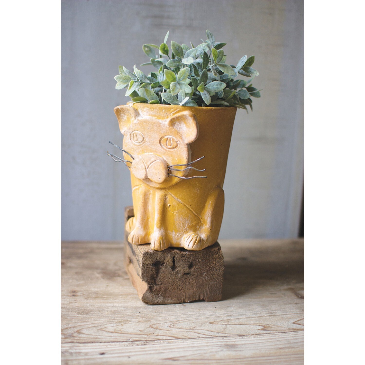 Shop Kalalou Yellow Clay Cat Planter Glazed Ceramic Cat Shaped