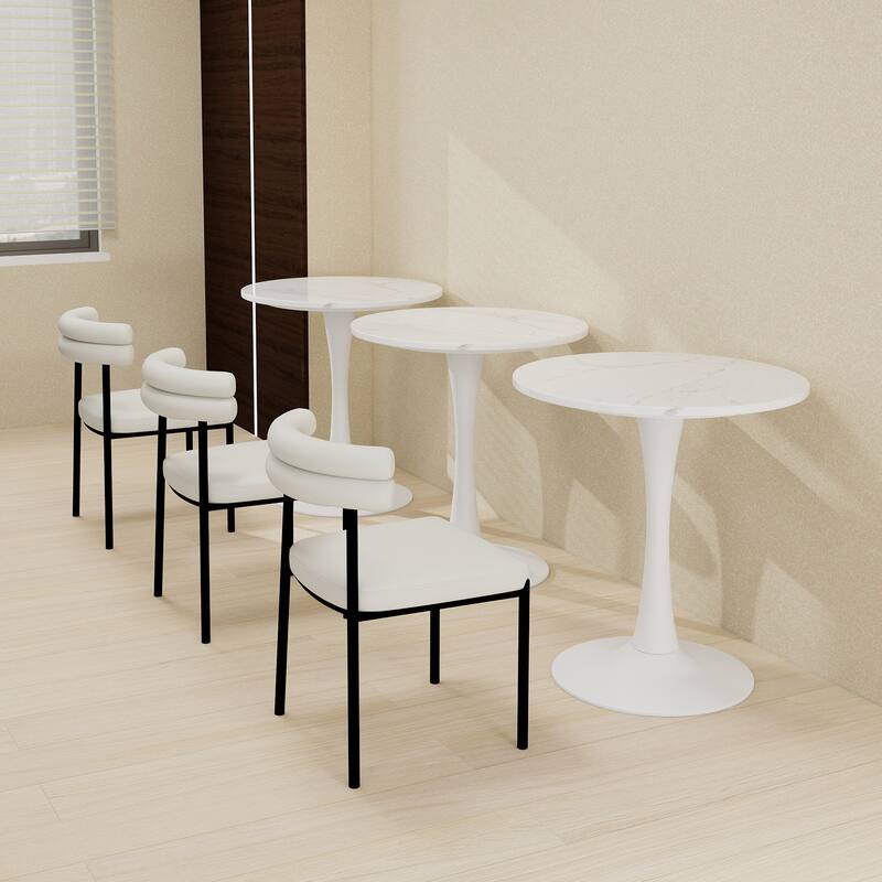 27.6-Inch Mid-Century Modern Style Dining Table, Accommodates 2-4 People, Featuring A Round White-Veined Marble Tabletop
