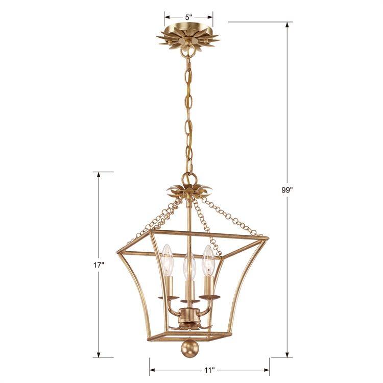 Broche 3 Light Antique Gold Lantern - 11'' W x 17'' H