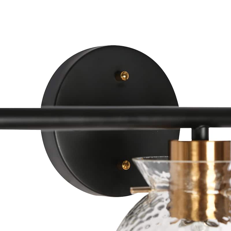 Zenith Modern Farmhouse 3-Light Black Gold Linear Hammered Glass Transitional Bathroom Vanity Lights - L 23.6" x W 8.2" x H 9"