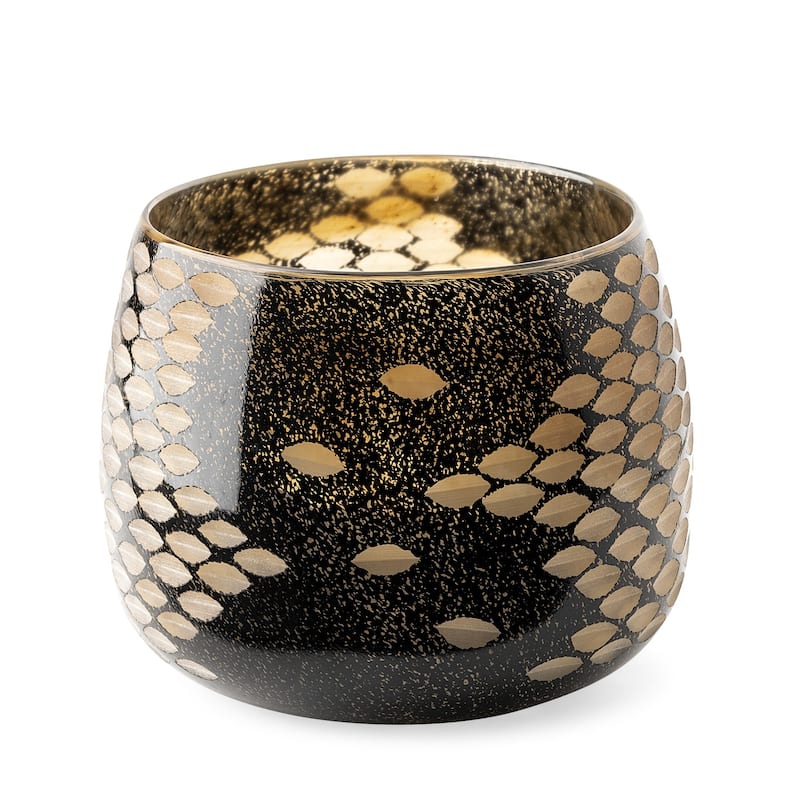 Black and Gold Artisan Bubble Glass Vase - 8" W x 6" H x 8" D