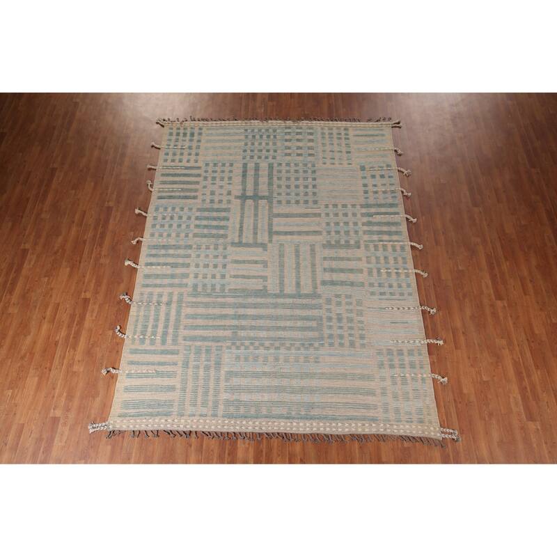 Earth Tone Moroccan Modern Area Rug Hand-Knotted Wool Carpet - 8'0"x 10'10"