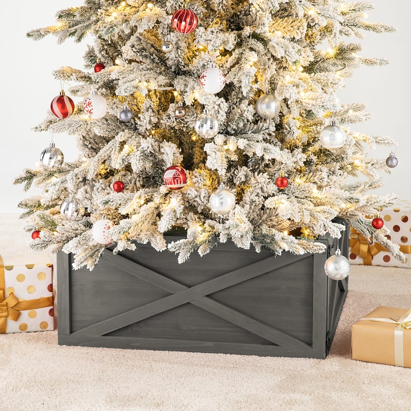 Glitzhome 22"L/26"L/32"L Handcrafted Wooden Christmas Tree Collars
