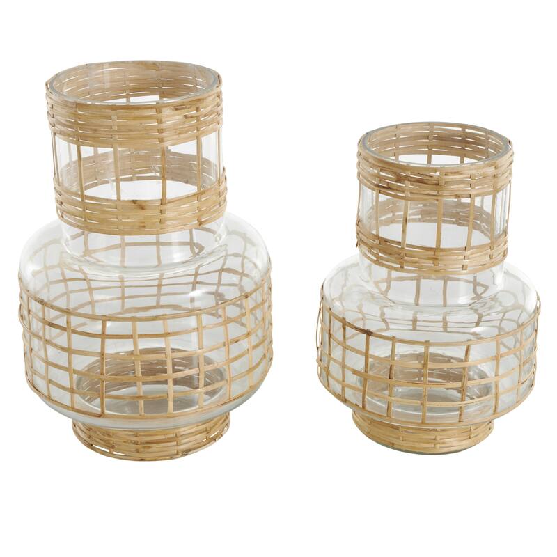 Glass Handmade Rattan Wrapped Decorative Vase - Set of 2 Clear - Roche River Decor