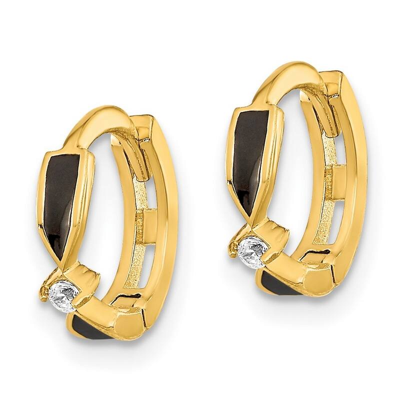 Curata 14k Gold Polished Black Simulated Onyx Hoop Earrings - 11x2.45mm