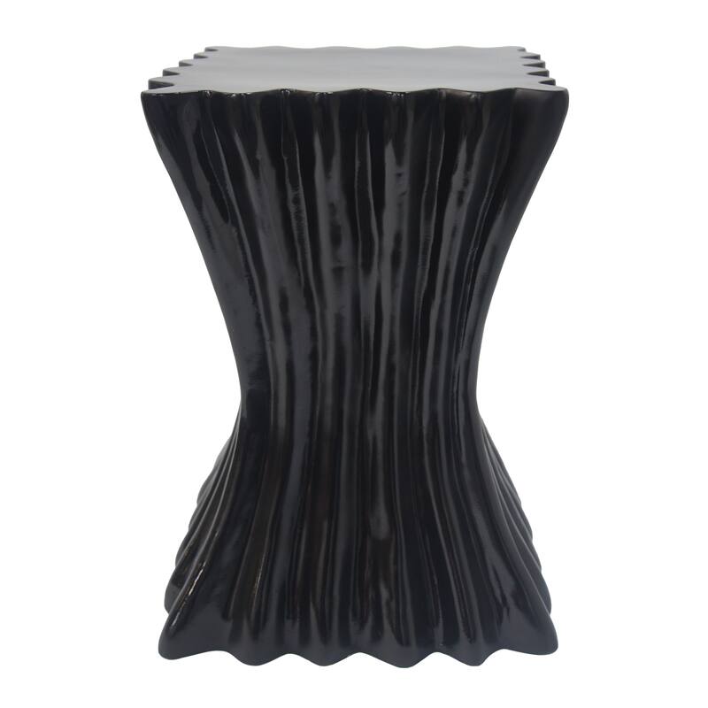 Roomfitters Wave Design Outdoor Side Table, Sculptural Lightweight Concrete Accent Table for Patio and Garden, Black