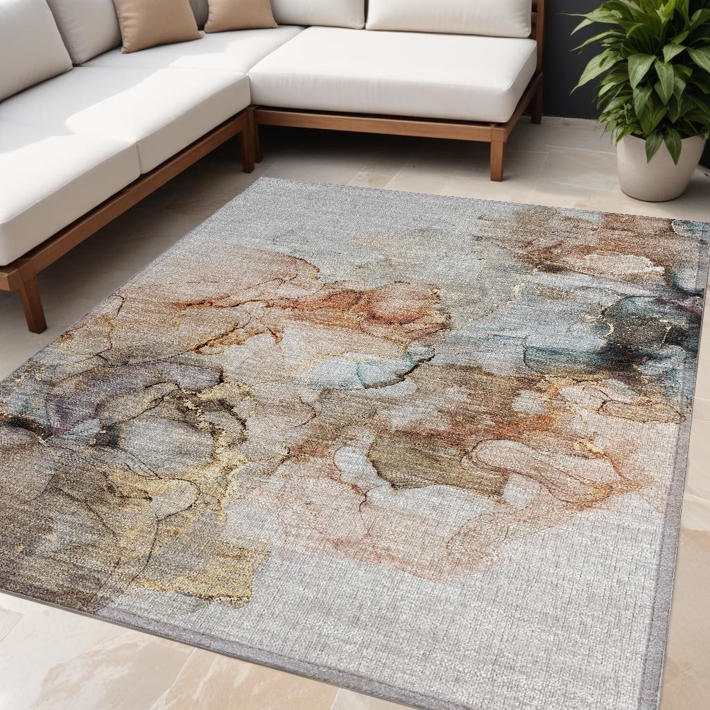 Elfi Modern Art-Inspired Weather Resistant Blended Style Outdoor Rug