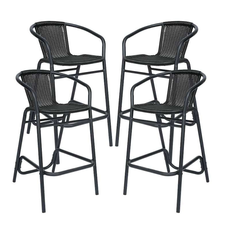 4PK Indoor/Outdoor Rattan Restaurant Barstools