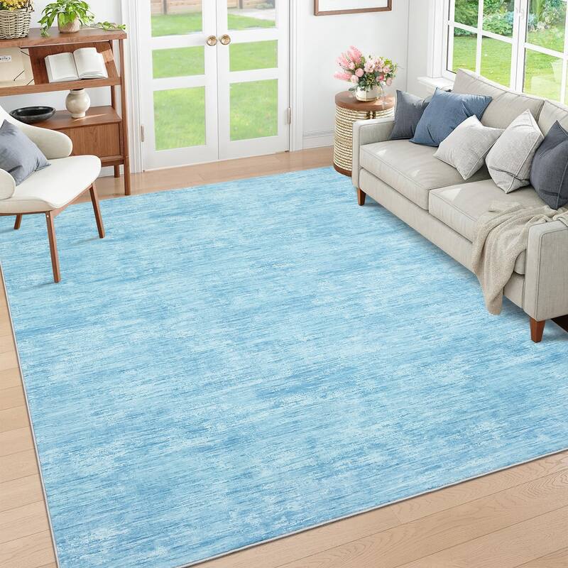 Rugs for Living Room Modern Abstract Area Rug Non-Slip Low Pile Accent Rug Soft Foldable Solid Rug - 6'x9' - Light Blue