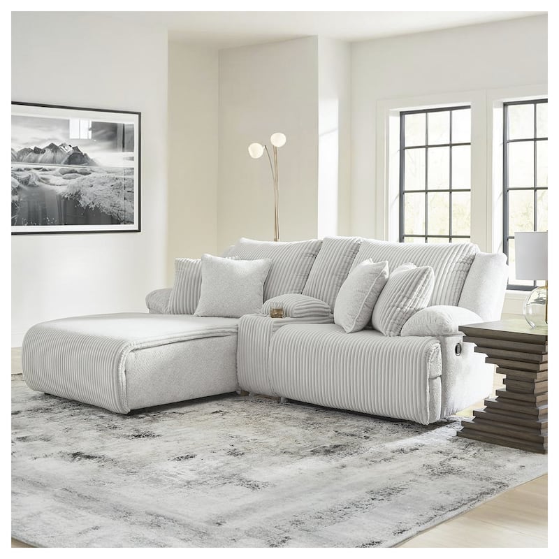 Signature Design by Ashley Top Tier 3-Piece Reclining Sectional with Chaise - 105"W x 74"D x 41"H - Grey - Left Facing