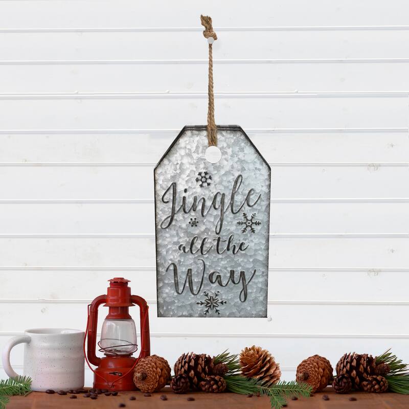 Embossed Metal "Jingle All The Way" Christmas Wall Sign - 12" - Silver