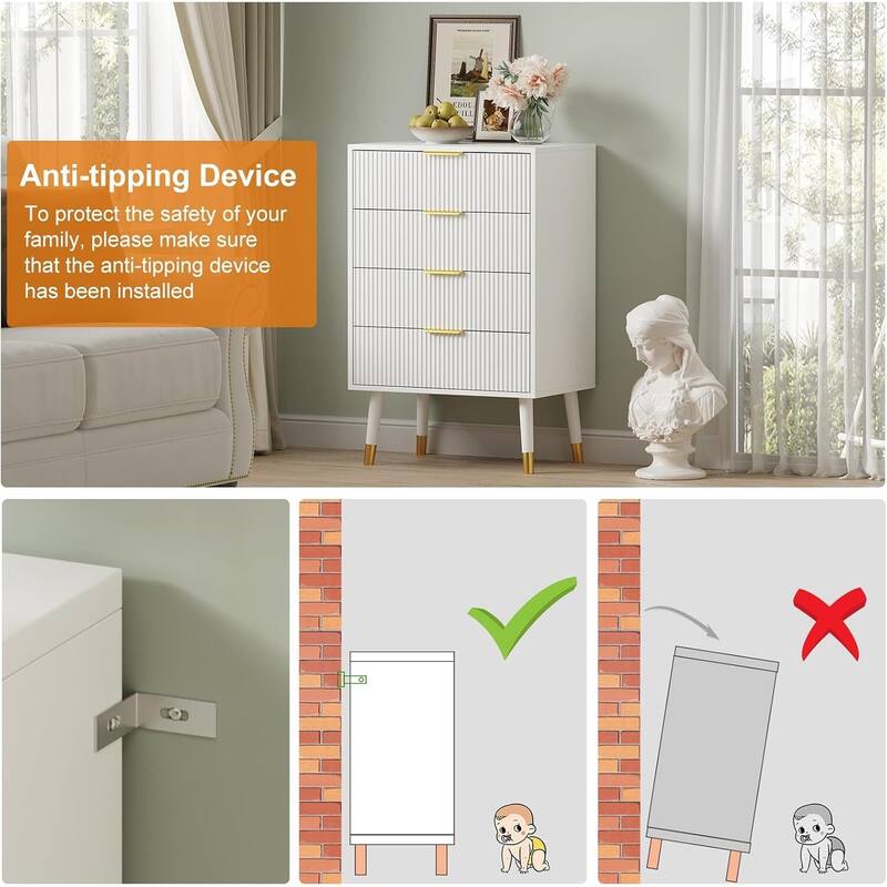 Modern 4 Drawer Dresser, Chest Cabinet Nightstand for Bedroom, Living Room