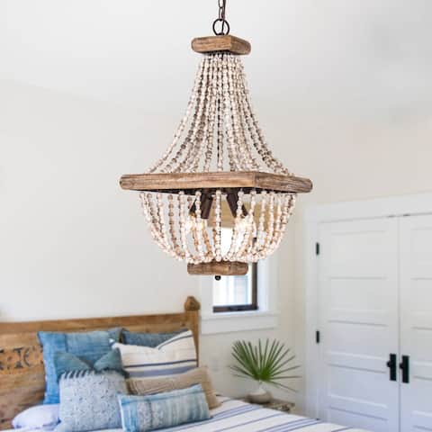 Farmhouse Wood Beaded Basket 4-Light Empire Chandelier