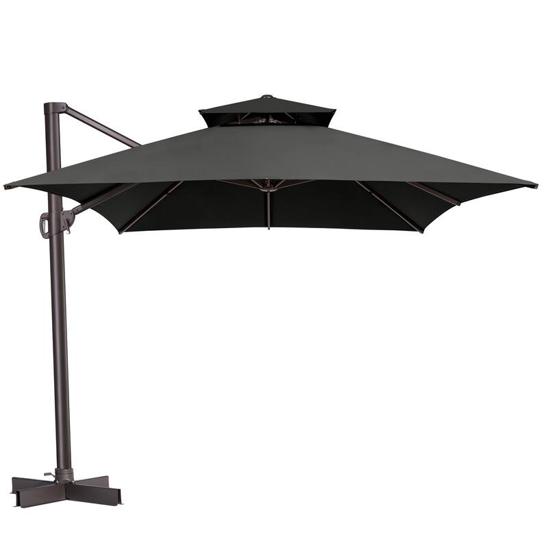 Pellebant 10 X 13 Feet Outdoor Cantilever Umbrella with Double Top - Black