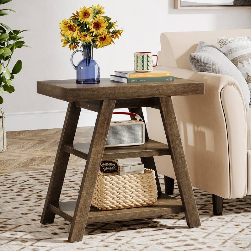 End Table with Shelf, Wooden Side Table, Sofa/Bedside Table, Nightstand for Living Room, Bedroom