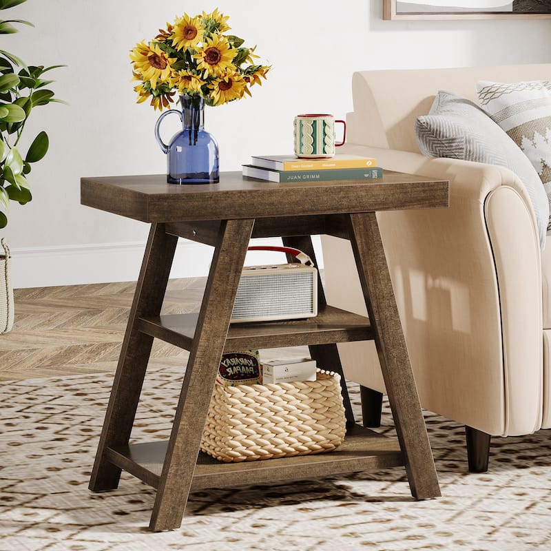 End Table with Storage, Wooden Side Table, Bedside Table for Living Room, Bedroom Small Spaces - Brown
