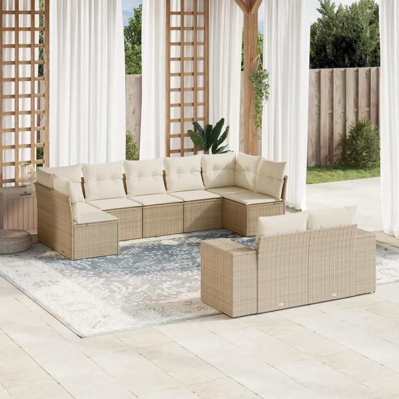 vidaXL Patio Sofa Set with Cushions Outdoor Conversation Furniture Poly Rattan - Beige and cream without table - 24.4 x 32.7 x 27.2 in