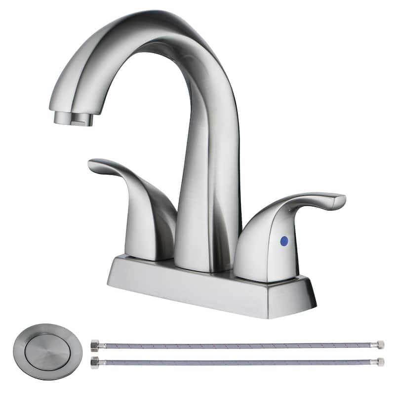 WOWOW 4 in. Centerset Double-Handle Bathroom Faucet with Pop Up Drain