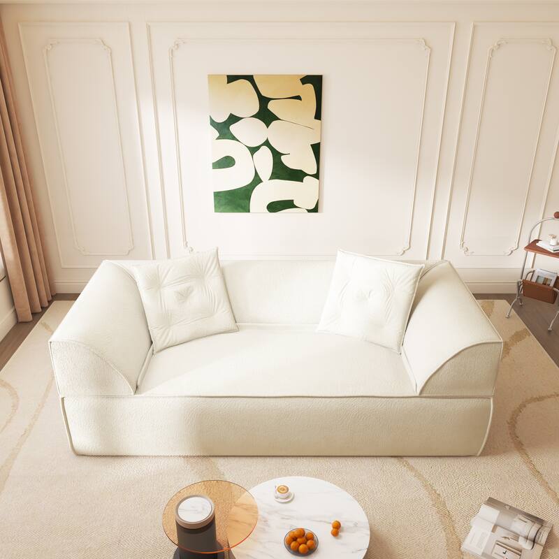 GDFStudio - 78.7" Frameless Corduroy Upholstered 2-in-1 Convertible 3-Seater Sofa Bed with High-Density Foam Backrest & Pillows