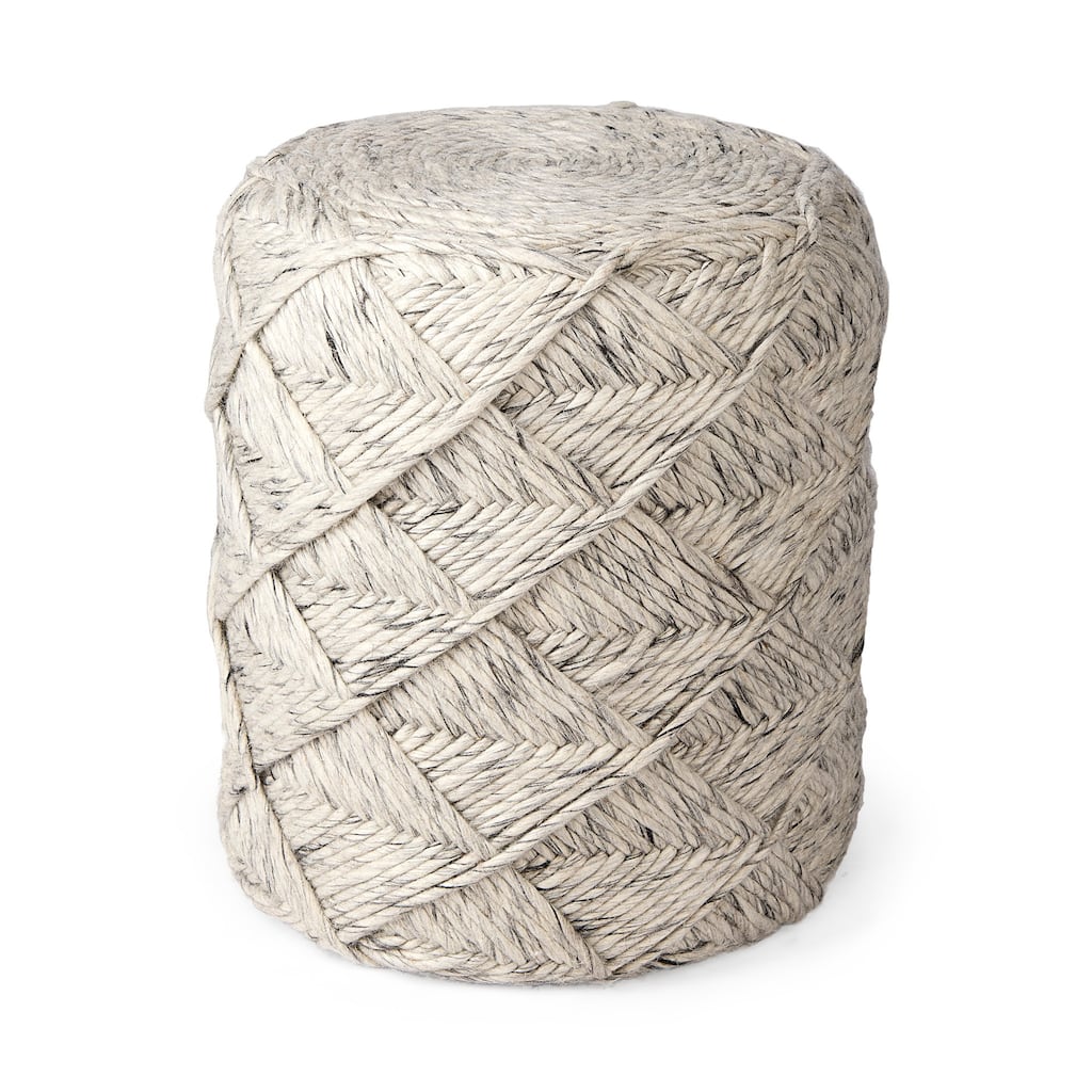 Mercana "Esfera" Beige Patterned Woven Wool Round Pouf