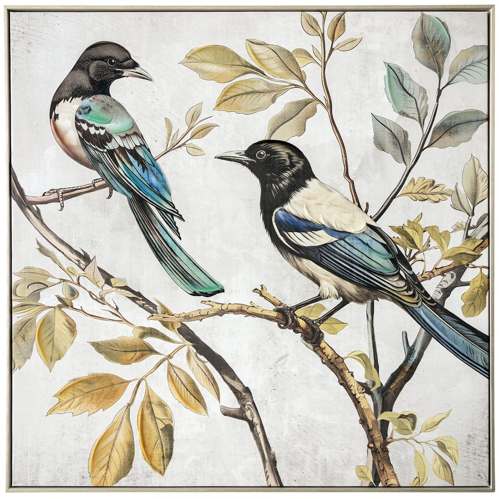 StyleCraft Birdsong I Hand-Embellished Framed Canvas Wall Art - 32" x 32"