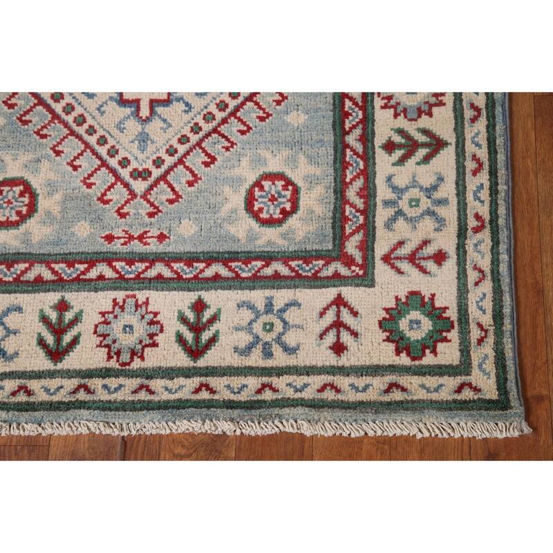Light Blue Kazak Runner Rug Hand-Knotted Traditional Wool Carpet - 2'8" x 13'4"