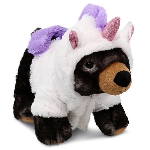 slide 2 of 6, DolliBu Standing Black Bear Unicorn Plush Stuffed Animal with Outfit - 14 inches