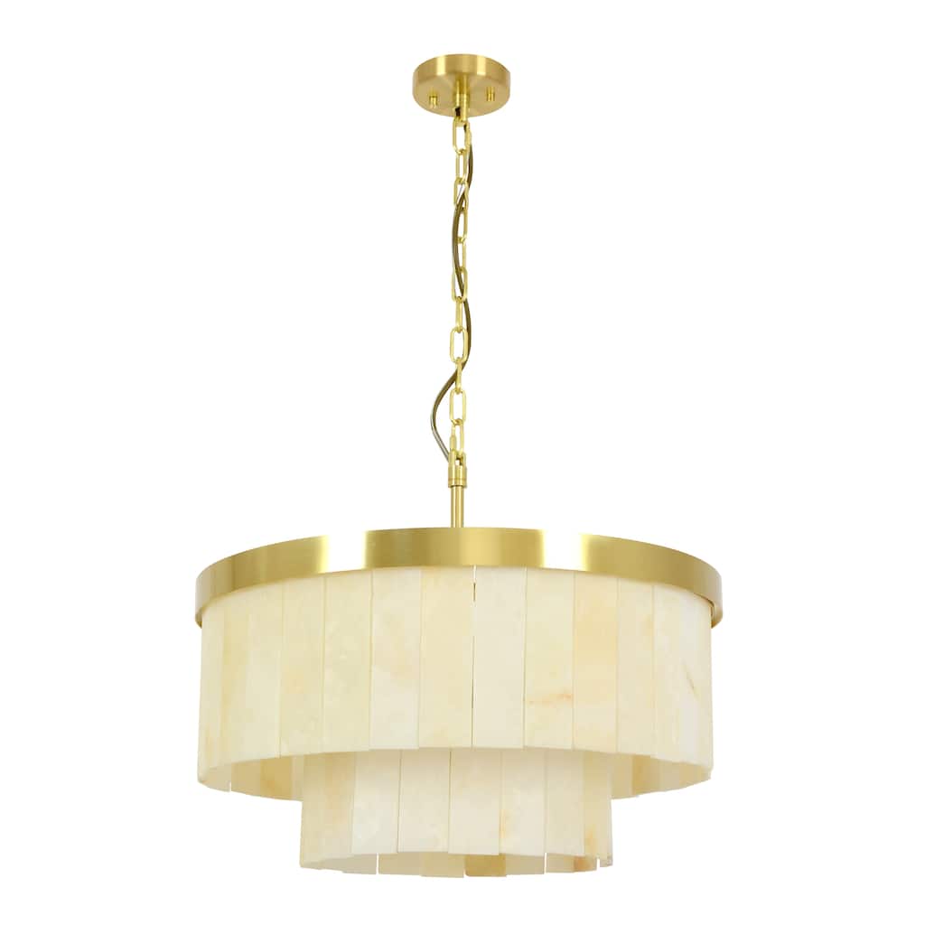 Beacon Lighting Elora 9 Light Round Pendant with Jade Stone - Brass