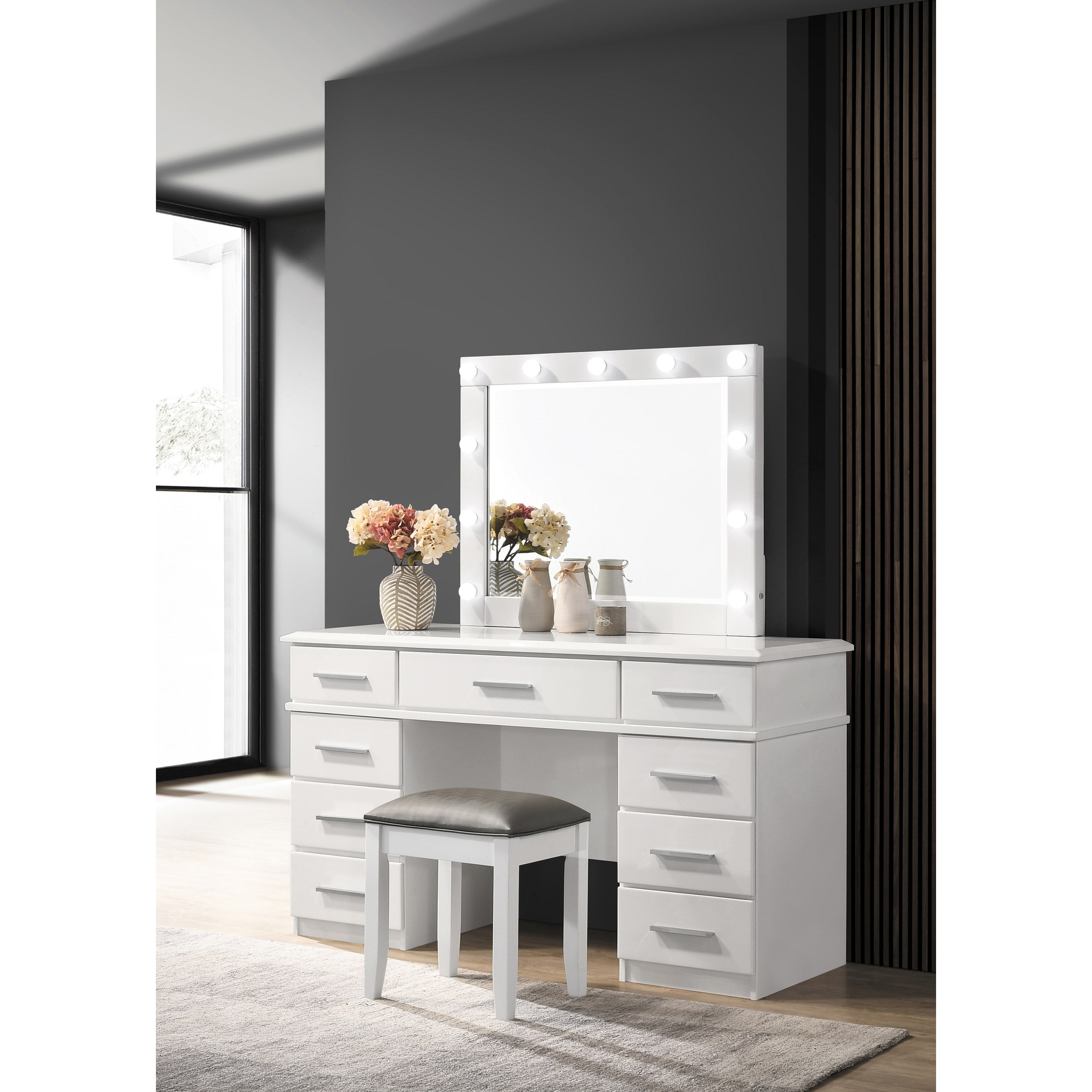 Sara vanity set sales with stool and mirror