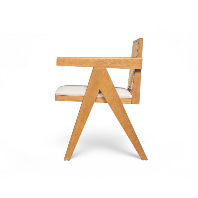 Farmhouse Rattan Dining Chairs Set of 2, Upholstered Armchairs with Backrest, Kitchen Side Chairs with Solid Wood Frame