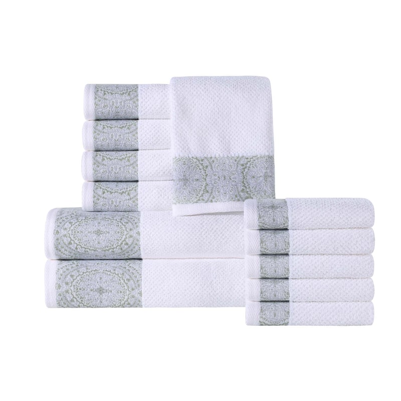 Superior Medallion Cotton Jacquard Texture 12 Piece Assorted Towel Set