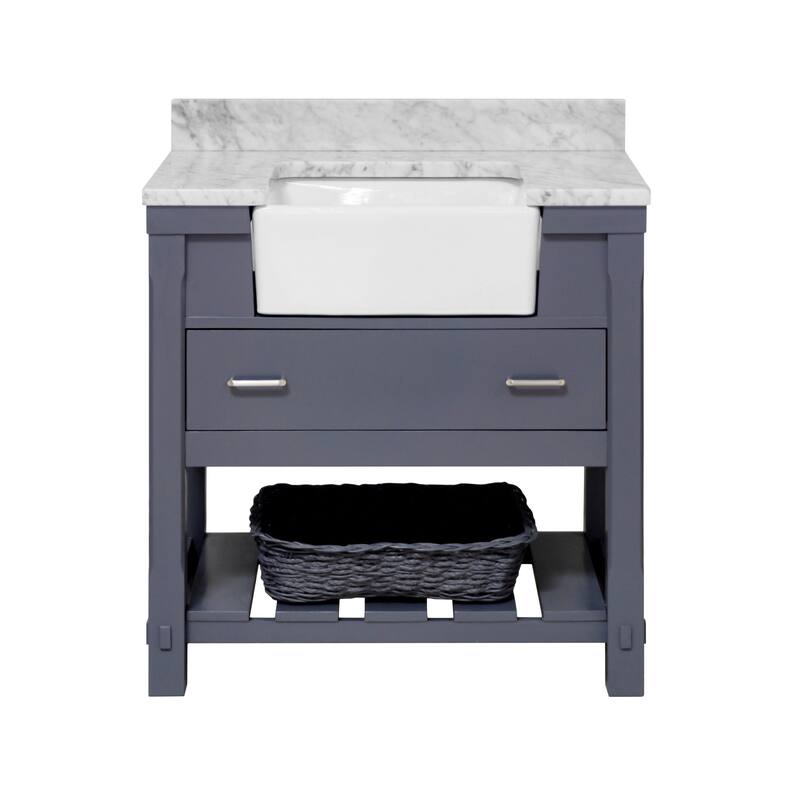 KitchenBathCollection Charlotte 36" Farmhouse Bathroom Vanity with Carrara Marble Top