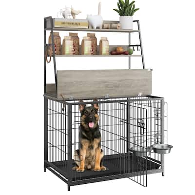 Dog Crate Furniture with Storage Shelves Removable Tray