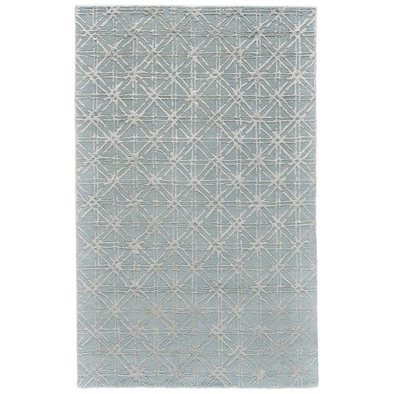 Hartford Tufted Lattice Wool Rug, Cloud Blue/Sky Gray, Area Rug