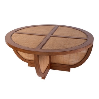 Bali Breeze 42 in. Round Wood and Mesh Woven Coffee Table