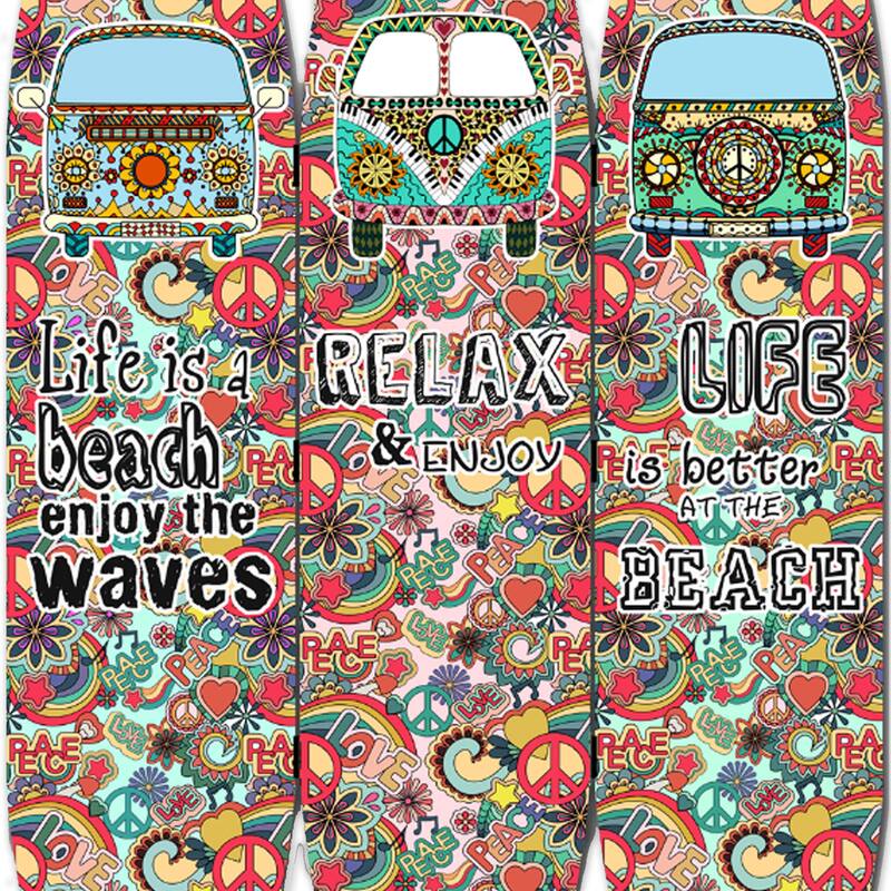 Beach Themed Surfboard Shaped 3 Panel Room Divider, Multicolor