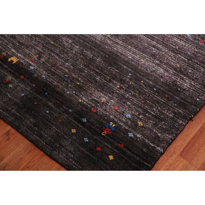 Tribal Gabbeh Indian Area Rug Handmade Black Wool Carpet - 7'10" x 9'4"