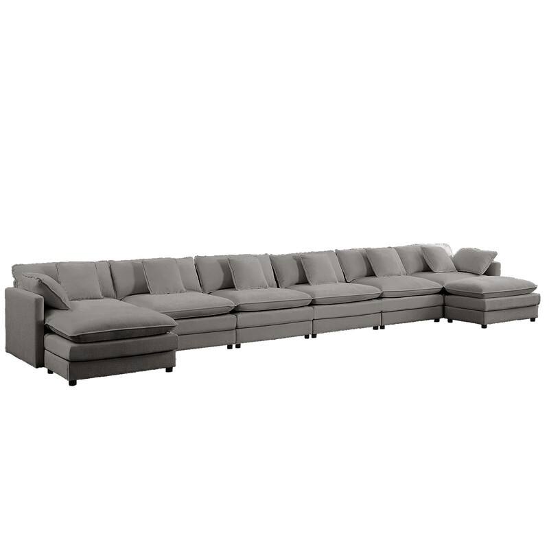 Mixoy 217''U-Shaped Modular Sectional Sofa,8-Seater Cloud Couch with Ottoman and Cushions,Sleeper Deep Seat Couches - 6+2