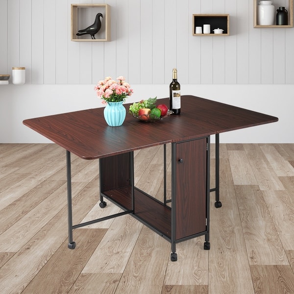 Rolling Foldable Dining Table Craft Table Workstation - Brown